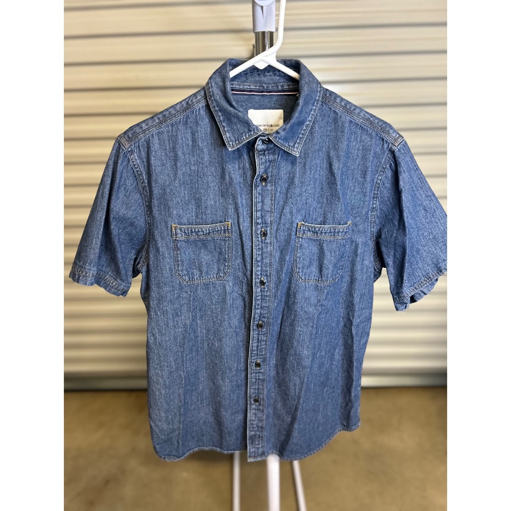 Paper Denim & Cloth Shirt Mens L Blue Denim Short Sleeve Button Down Casual